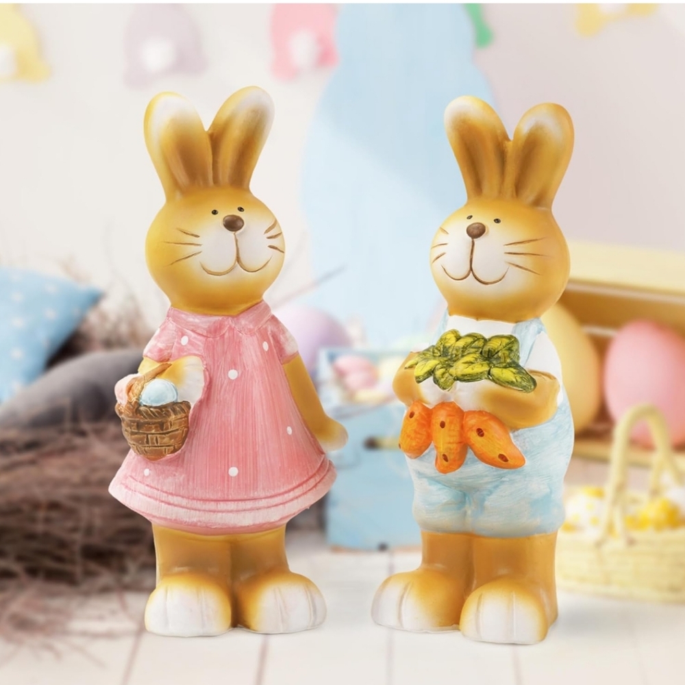 Adorable Easter Bunnies Set Of 2 Resin Bunnies Brand New